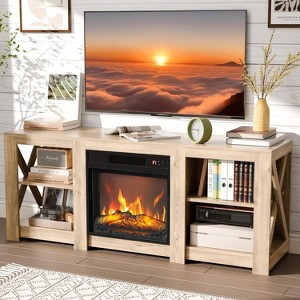 VINGLI Fireplace TV Stand for up to 70 inch TVs, Farmhouse Entertainment Center with Electric Fireplace Heater & Adjustable Shelves - 1 of 4