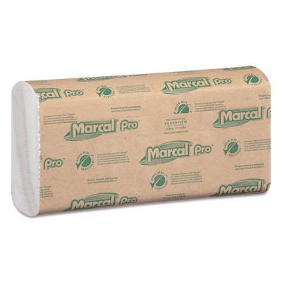 Marcal PRO 100% Recycled Folded Paper Towels, C-Fold, 1-Ply, 12.88 x 10.13, White, 150/Pack, 16 Packs/Carton