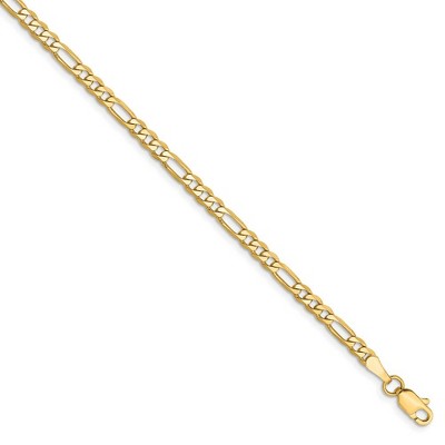 Black Bow Jewelry 3mm, 14k Yellow Gold, Flat Figaro Chain Bracelet