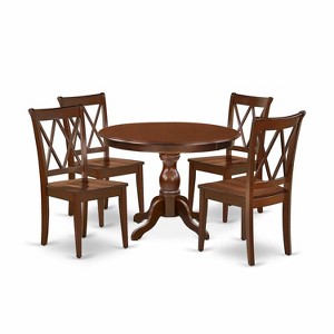 HomeStock 5-Piece Mahogany Finish Solid Wood Top Dining table with 4-Chairs - 1 of 4
