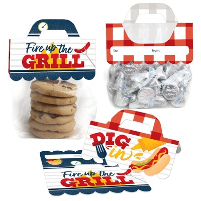 Big Dot of Happiness Fire Up the Grill - DIY Summer BBQ Picnic Party Clear Goodie Favor Bag Labels - Candy Bags with Toppers - Set of 24
