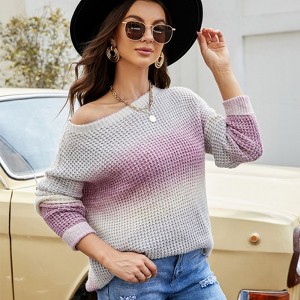 Coolmee Women's Gradient Sweaters Long Sleeve Autumn Winter Knitted Pullover Casual Basic Knitwear Top - 1 of 4