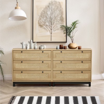 DOMETOUR 3-Drawers Storage Cabinet Rope Woven Drawer (Set of 2) for Bedroom Living Room Dining Room Hallways