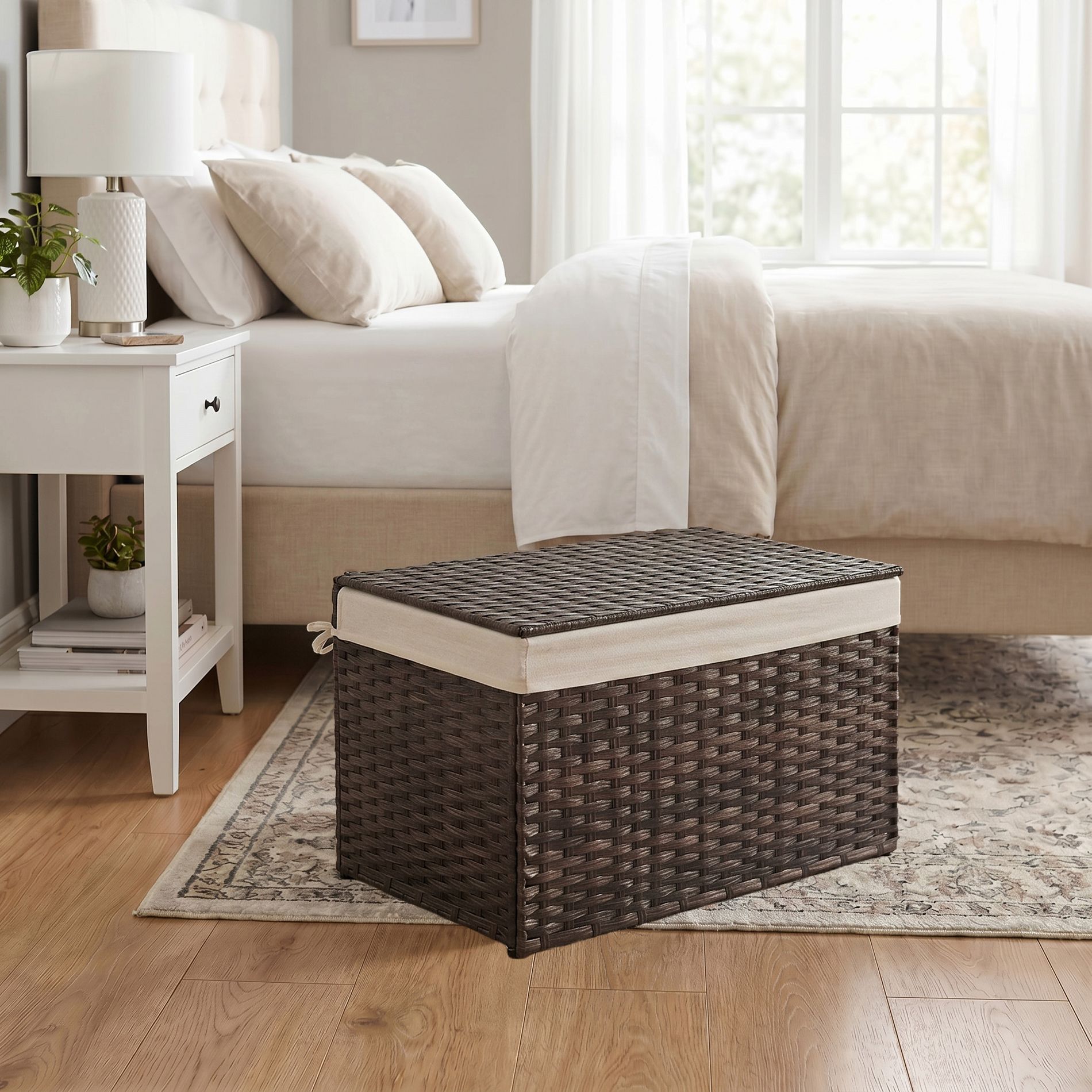 LEDREM 42.3 Gallon (160L) Storage Basket with Lid, Storage Bin, Foldable, Removable Liner, Metal Frame, for Bedroom, Laundry Room