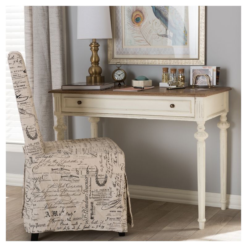 Marquetterie French Provincial Weathered Oak Wash Writing Desk White - Baxton Studio, 6 of 7