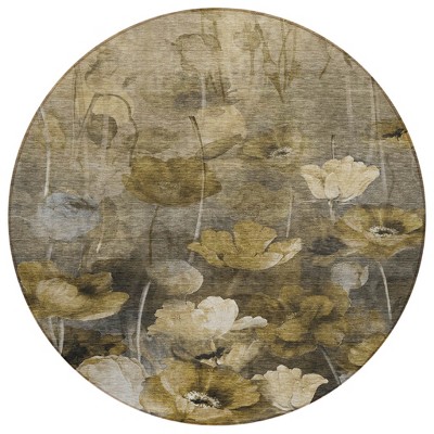 Taupe Beige And Tan Floral Washable Indoor Outdoor Area Rug