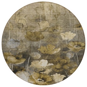 Taupe Beige And Tan Floral Washable Indoor Outdoor Area Rug - 1 of 4