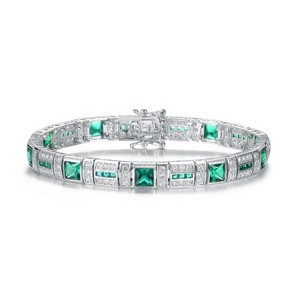 Guili Sterling Silver White Gold-Plated Tennis Bracelet with Colored CZ in Green, Blue, or Red—Radiant, Sophisticated, and Perfect for Any Look. - 1 of 3