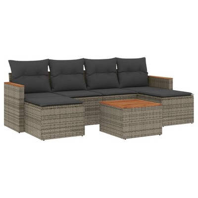 vidaXL 7 Piece Patio Sofa Set with Cushions Gray Poly Rattan