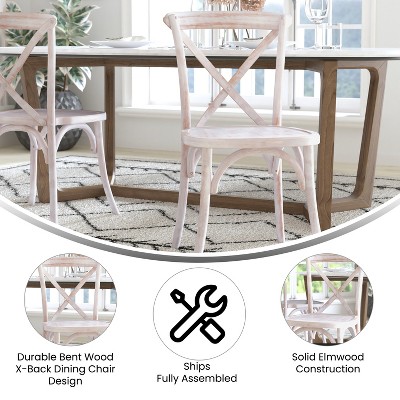 Elegant Lime Wash Solid Elm Wood X-Back Side Chair