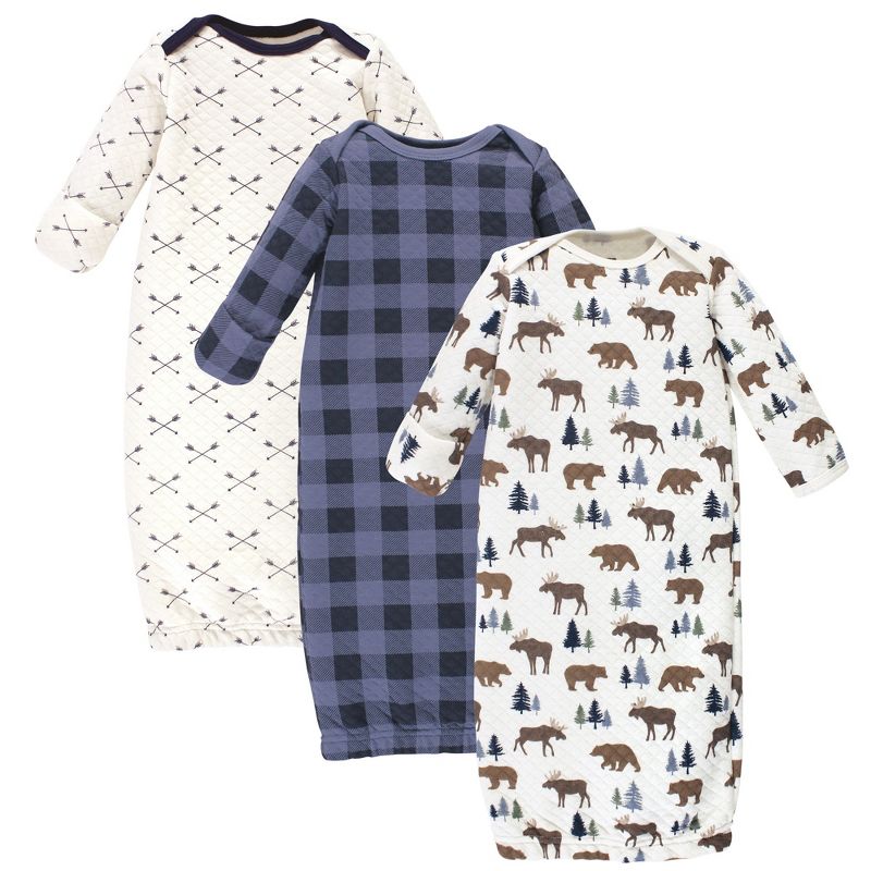 Hudson Baby Infant Boy Quilted Cotton Long-Sleeve Gowns 3pk, Moose Bear, 0-6 Months, 1 of 4