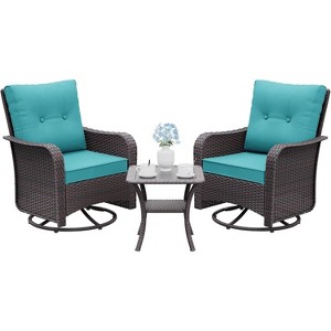 ALAULM 3 Pieces Patio Swivel Rocker Wicker Chairs-Outdoor Swivel Rocking Chairs with 1 Rattan Coffee Table - 1 of 4