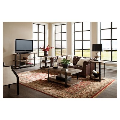 Rustic Natural Wood and Metal Media Console with Storage