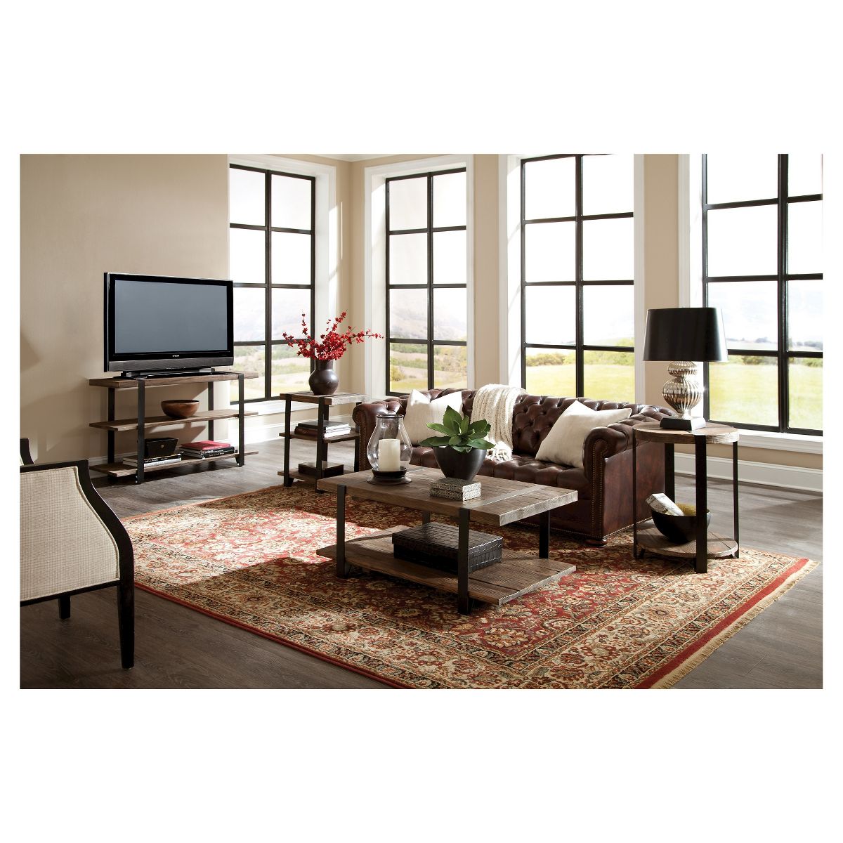 Modesto Wide TV Stand: Rustic Media Console with Fixed Shelves - Alaterre Furniture - thumbnail 4