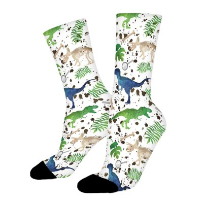 Dinosaur Hunt Women Printed Crew Socks Funny Funky Socks Soft Polyester Novelty Gifts for Artists Men