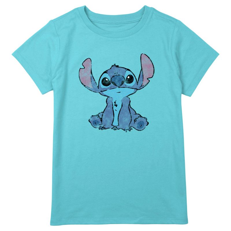 Girl's Lilo & Stitch Watercolor Stitch T-Shirt, 1 of 4