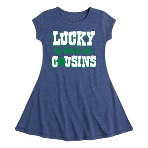 Girls' - Instant Message - St. Patrick's Day Lucky to Have My Cousins Fit & Flair Cap Sleeve Dress - 1 of 3