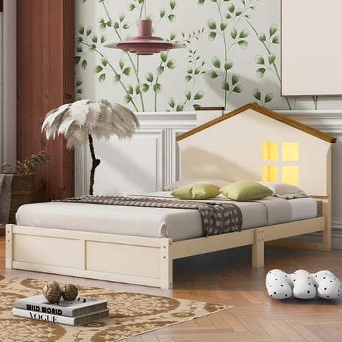 Twin/full Size Platform Bed, Solid Wood Bed Frame With House-shaped ...