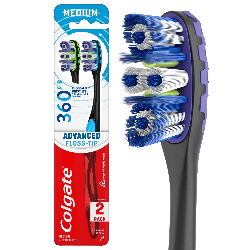 Photos - Electric Toothbrush Colgate 360 Total Advanced Floss-Tip Bristles Toothbrush Medium - 2ct 