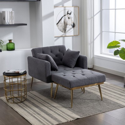 NicBex Modern Tufted Chaise Lounge Chair Modern Accent Chair With 3 Positions Adjustable Backrest Recliner Armchair with Ottoman, Gray
