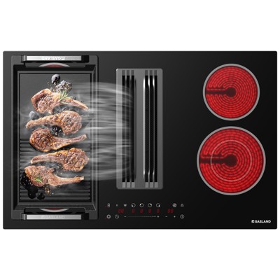 GASLAND Electric Cooktop with Downdraft Vent 31.5 Inch, 4 Burners Glass Radiant Stovetop 220V, 3-speed Max. 330 CFM Downdraft Exhaust
