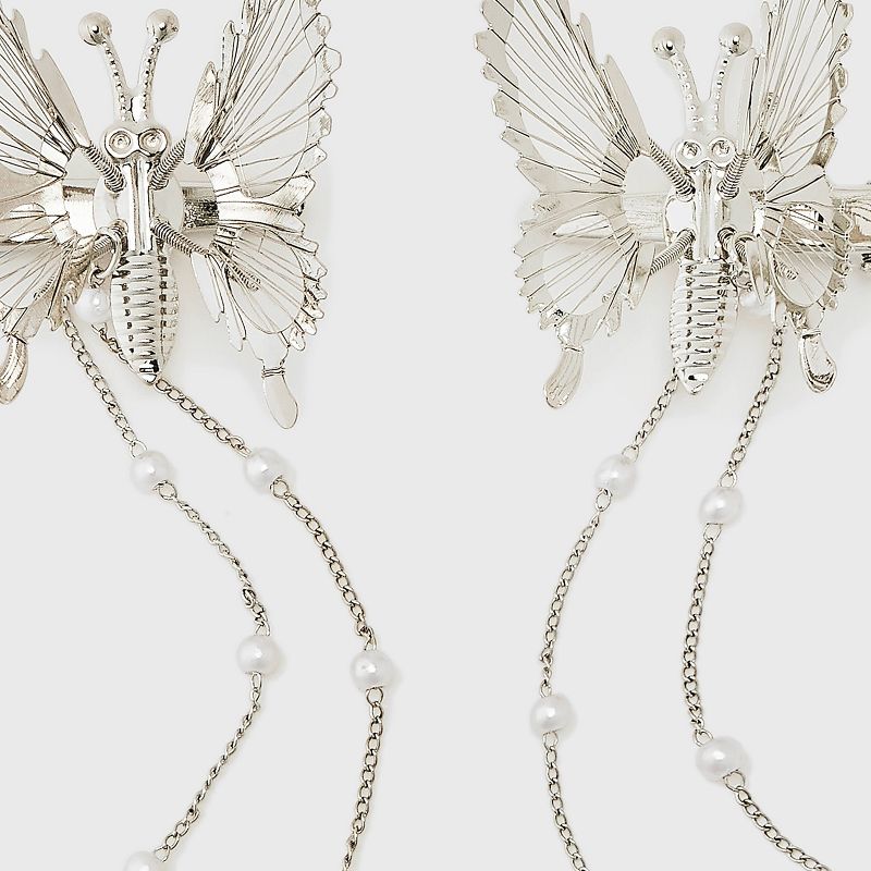 Moving Butterfly with Pearl Tassel Hair Clip Set 2pc - Wild Fable&#8482; Silver, 2 of 3