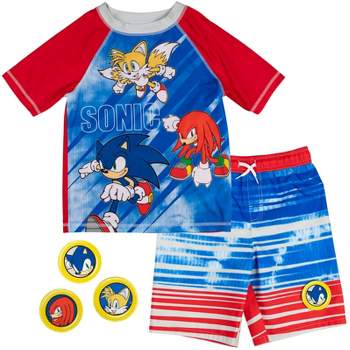 SEGA Sonic the Hedgehog Knuckles Tails Sonic The Hedgehog Rash Guard and Swim Trunks Outfit Set Little Kid to Big Kid