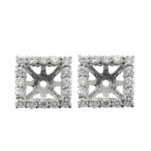 Pompeii3 1 1/4ct Princess Cut Diamond Halo Earring Jackets 14K White Gold (up to 6mm) - 1 of 3