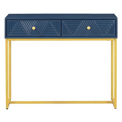 38" Stripe Console Table with 2 Drawers, Modern Makeup Vanity Desk, Small Computer Desk Home Office Desk for Writing Study Bedroom