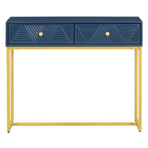 38" Stripe Console Table with 2 Drawers, Modern Makeup Vanity Desk, Small Computer Desk Home Office Desk for Writing Study Bedroom - 1 of 4