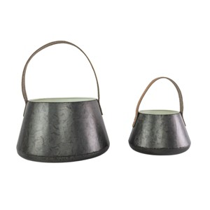 Set of 2 Handled Baskets Metal & Faux Leather - Foreside Home & Garden - 1 of 4
