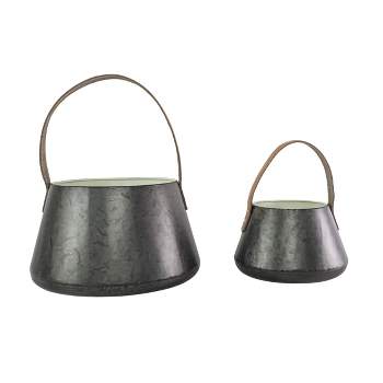 Set of 2 Handled Baskets Metal & Faux Leather - Foreside Home & Garden