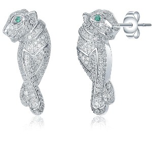 Luxurious 14k gold plated earrings featuring a panther design adorned with emerald and sparkling cubic zirconia for a bold and elegant statement - 1 of 2