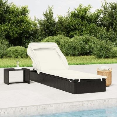 vidaXL Sunbed with Foldable Roof Black 83.9"x24.8"x38.2" Poly Rattan