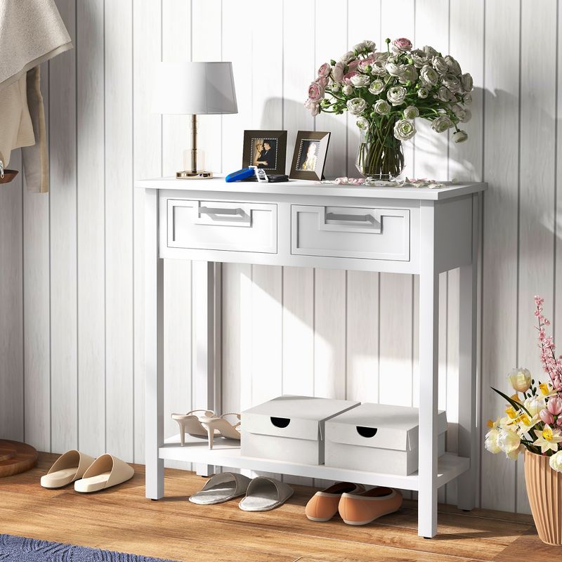 Tangkula Narrow Console Table with Drawers Retro Accent Sofa Table w/ Open Storage White, 2 of 11