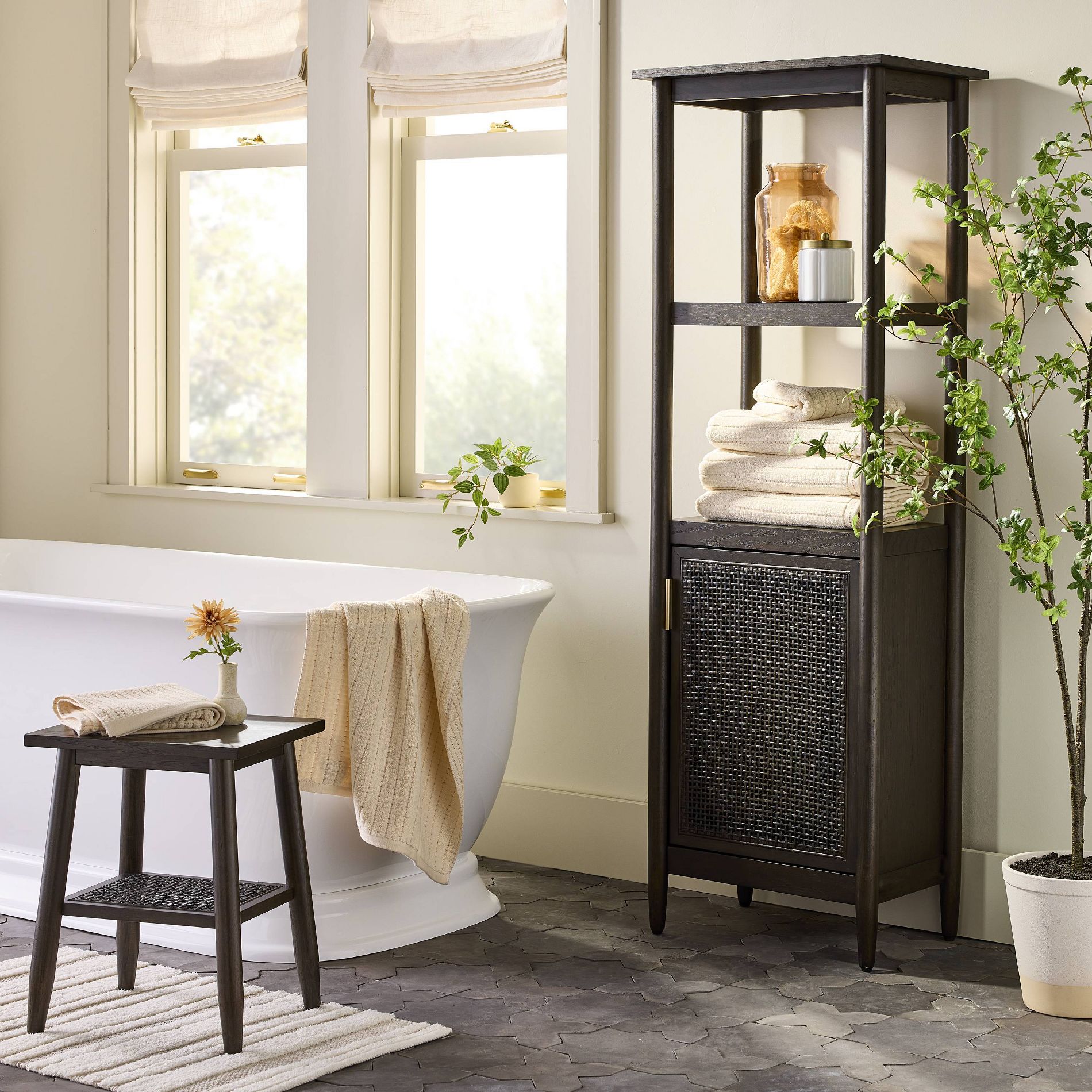 Wood & Cane Bathroom Stool - Black - Hearth & Hand™ with Magnolia: Farmhouse Style, 18" Height