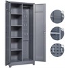 Metal Storage Cabinet with Lock Doors, 65"/72.8" Cleaning Tool Cabinet, Tall Broom Tool Organizer with Hanging Rod for Home Office Garage Utility Room - 3 of 4