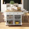 Resenkos Kitchen Island on Wheels, Rolling Cart with Rubberwood Top, Spice Rack, Towel Rack and Drawers, Cream White - 2 of 4