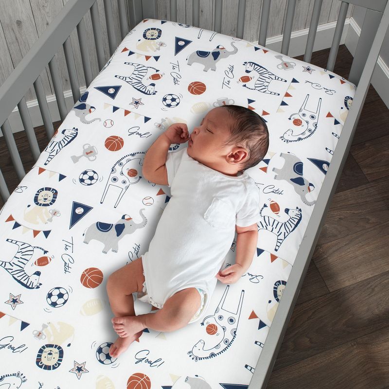Lambs & Ivy Hall of Fame Animals/Sports 100% Cotton Fitted Baby Crib Sheet, 2 of 6