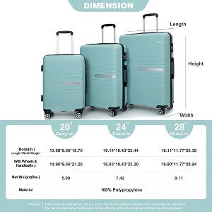 Luggage 3 Piece Set(20"/24"/28"), Hardshell Suitcase With Double Mute Spinner Wheels, TSA Lock, Light Green - 1 of 4