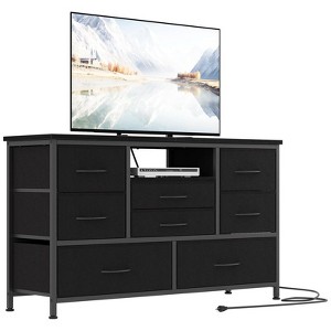 Coolmee 8 Drawer Fabric Dresser TV Stand, Dresser for Bedroom with Power Outlets & LED Lighting for 55 inch TVs, Wide Storage Console Table - 1 of 4