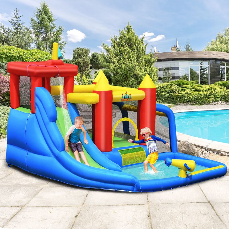 Costway Inflatable Bouncer Water Climb Slide Bounce House Splash Pool w/ Blower, 3 of 11