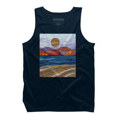 Men's Design By Humans Beach Landscape Stain Glass By Maryedenoa Tank Top