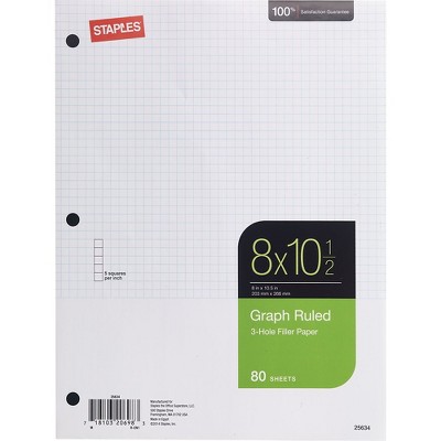 Staples Graph Ruled Filler Paper 5x5 8" x 10-1/2" 80 Sheets TR25634M/25634