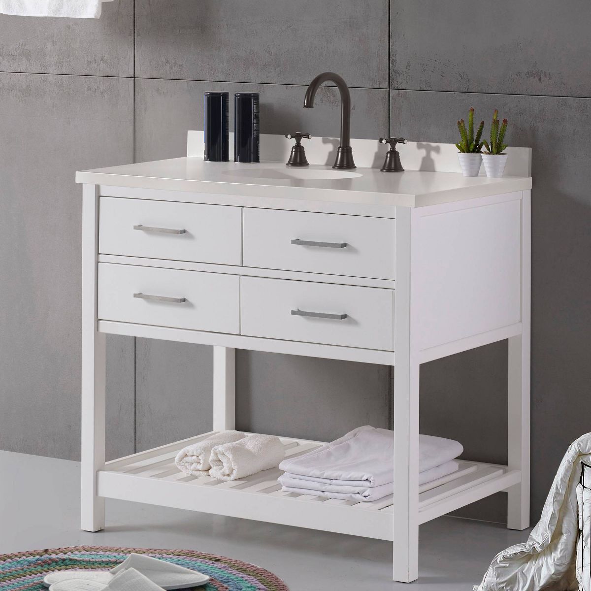 36" Harrison Vanity Cabinet White - Alaterre Furniture: Hardwood Floor Cabinet with Storage Shelf - thumbnail 9