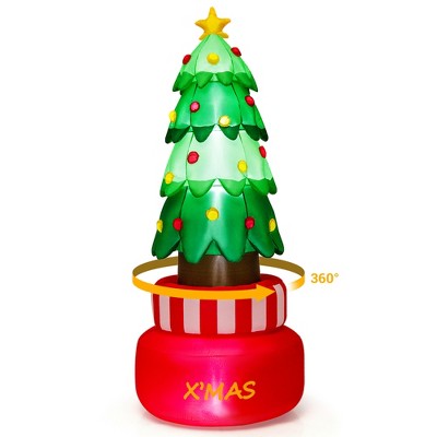 Gymax 8' Spinning Inflatables Christmas Tree w/ Built-in LED Lights & Water Bags Waterproof Settings for Indoor & Outdoor
