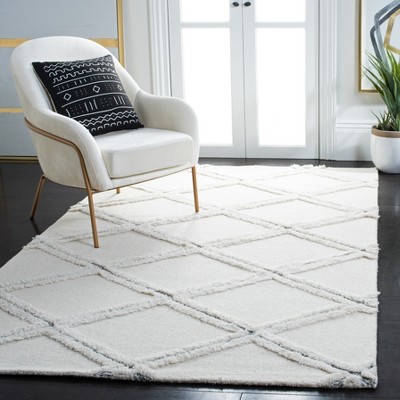 Ivory Hand-Tufted Wool Shag Area Rug, 5' x 8'