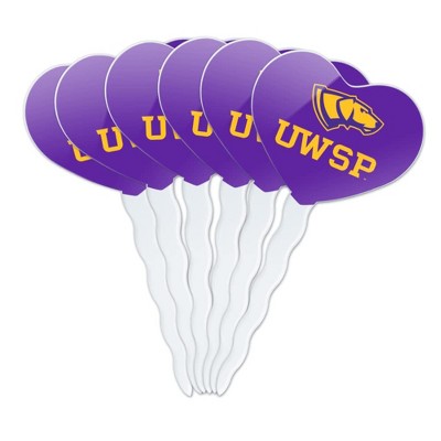 University of Wisconsin-Stevens Point Primary Logo Heart Love Cupcake Picks Toppers Decoration Set of 6