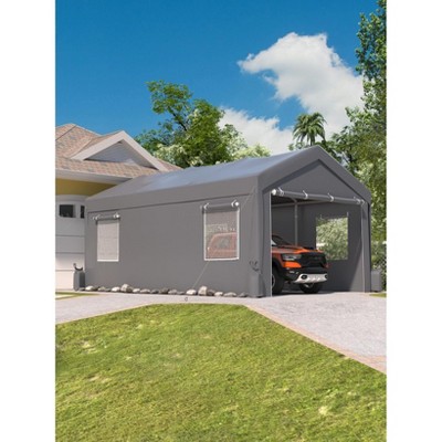 12x20x11Ft Heavy-Duty Garage with Canopy Top,Back Doors,Roll-Up Windows,Carport Shelter Reinforced Structure for Cars,Trucks,Boats and Parties,Gray