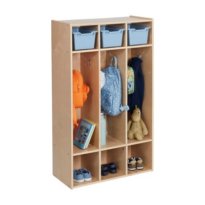 Natural Birch 48" 3-Section Coat Locker with Cubbies